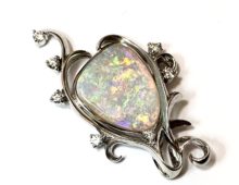 K18WG オパール ダイヤ ブローチ