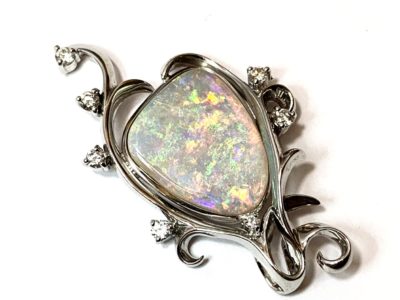 K18WG オパール ダイヤ ブローチ