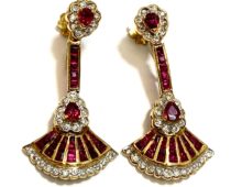 K18 ルビー メレダイヤ ルビー 扇形 イヤリング