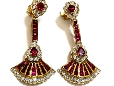 K18 ルビー メレダイヤ ルビー 扇形 イヤリング